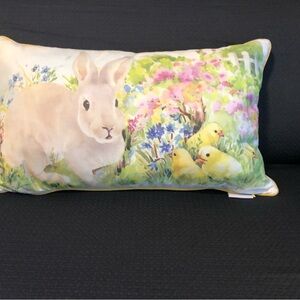 Hop Away Home Bunny Rabbit Chicks Flower Decorative Easter  Pillow 14 x 24"